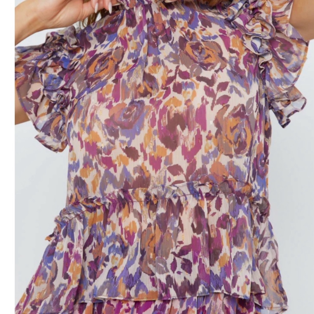 Meet me at Santorini Elegant Floral Ruffle Blouse in Purple and Pink size sm